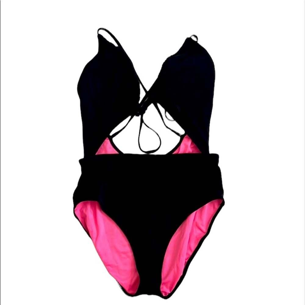 PINK One Piece Swimsuit - Black MEDIUM